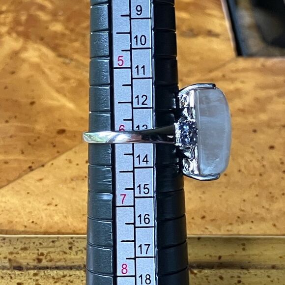 Natural Rainbow Moonstone Tanzanite Sterling Silver Ring Size 6 - Picture 8 of 9